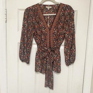 Women's Max Studio Floral Boho Blouse, Black, Size S, NWT